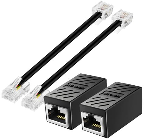 QTMMC Lot de 2 adaptateurs RJ45 RJ11 vers RJ45 - Câbles téléphoniques RJ45 - Convertisseur d'extension 8P8C vers 6P4C Ethernet - Câble téléphonique ADSL Modem - 0,5 m - Noir