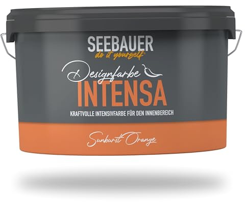 SEEBAUER diy Intensivfarbe INTENSA Orange 2,5L (Sunburst Orange) Edelmatte Wandfarbe Orange - Innenfarbe sehr hohe Deckkraft - Matt, Abwaschbar und Tropffrei