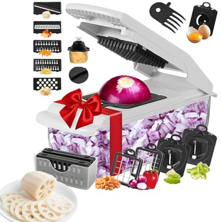 Tagliaverdure - Utensile da Cucina Affettaverdure e Tritaverdura | Utensile Manuale Multifunzionale con Tritatutto, Affettatrice e Contenitore per Patate, Aglio, Frutta, Ideale per la Casa