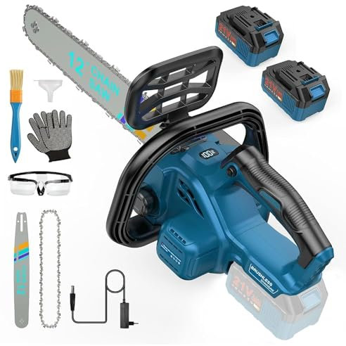 10000mAh Brushless Motosierra Bateria 12 Pulgadas, Motosierra Eléctrica Motosierra de Mano para Podar Árboles de Jardinería, 2 * 5.0Ah Baterías