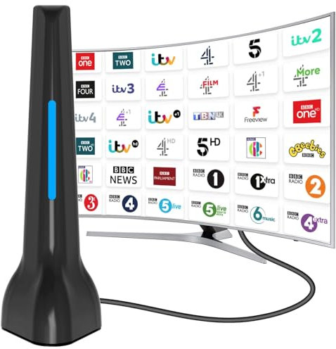 Freeview Digital Indoor Tv Aerial, Smart Tv Antenna Indoor, High Gain Portable Ariel for 4K Hdtv Tv Tuner/Dvb-T Television/Dab Radio/Sd - With Magnetic Base, Black (Tv Aerial - Tower)