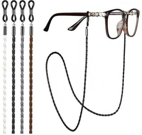 4 Pièces Lanières de Lunettes en Cuir PU - Cordon Anti-Chute Réglable pour Lunettes de Soleil & Lecture - Collier de Lunettes Universel Homme/Femme