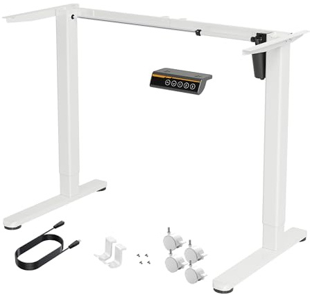 Claiks Struttura da scrivania regolabile in altezza con motore - Regolabile elettricamente da 72 cm a 118 cm - Telaio da tavolo per piani da 100 a 160 cm (senza piastra) Bianco a C