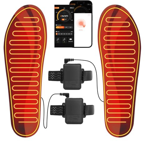 NASOLZIK Heated Insole for Men Women - APP 5000mAh Battery Rechargeable Electric Insoles with 4 Heating Levels for Winter Skiing Hunting Camping Hiking Fishing Cycling,Size L