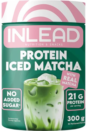INLEAD - Protein Iced Matcha | 21g Protein pro Portion mit echtem Matcha | Cremig löslicher Proteinshake ohne Zuckerzusatz | Ideal für Alltag & Sport | Proteinpulver - 300g