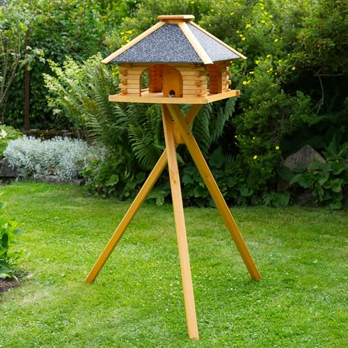 Deko-Shop-Hannusch Vogelhaus wahlweise mit Ständer und Solarbeleuchtung, Verschiedene Dachfarben möglich, Premium Vogelvilla mit Silo, Holz, V20