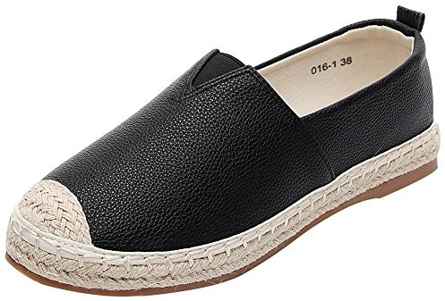 ANUFER Women's Comfort Flat Plimsolls Low-Top Slip-on Espadrilles Black SN020530 UK5