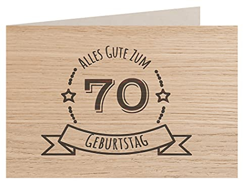 Holzgrußkarte - ALLES GUTE 70 GEBURTSTAG - 100% handmade in Österreich - Postkarte, Geschenkkarte, Grußkarte, Klappkarte, Karte, Einladung, Glückwunschkarte