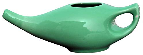 Neti Pot in porcellana ceramica per la pulizia nasale | Neti Pot con 10 bustine di sale Neti + foglio illustrativo | Trattamento naturale per sinus, infezioni e congestione (turchese)