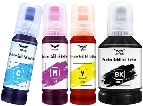 ULTRICS Printer Refill Ink, Universal Bulk Refillable Ink Kit for Refilling Ink Cartridges and CISS Systems for Epson Canon Brother Dell HP Kodak Lexmark Xerox - BK 140ml, C M Y 70ml Each