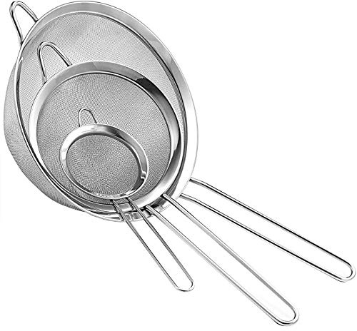 TEERFU Sieves Strainers Set - Metal Sieve Stainless Steel, Fine Mesh Strainer - Kitchen Sieve Fine Mesh, Sive Cooking, Flour Sieve for Baking - Colander, Sifter, Dishwasher Safe SIV, Rust Free Seive