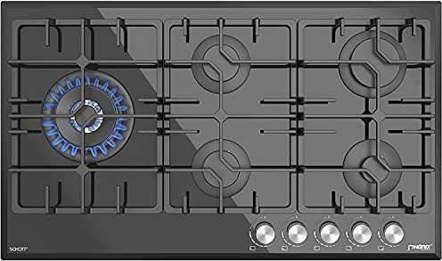 Phönix PG-905L Einbau Gaskochfeld Glas Kochfeld Gaskocher 5 flammig autark Propan-/ Erdgas (freistehend- / Einbau- Gaskochfeld)