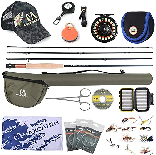 maximumcatch Amigo flugfiske spö och rulle set 9 fot 4 delar 4/5/6/7/8 WT med flugflugfälla tillbehör (7 wt-9 tum 4 delar spö, 7/8 wt rulle, Amigo spö + Tino flugrulle)