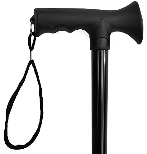 Luxury Ladies Mens Adjustable Walking Stick Cane with Soft Grip Gel Ergonomic Handle for Women or Gents - 25.5” – 35.5” (Plain Black)