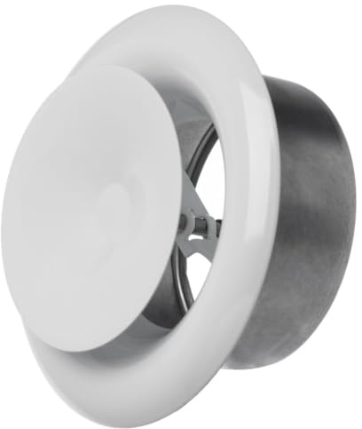 Ø 100 mm vit metall anemostat – tillluft tallriksventil – rund ventilationsventil med monteringsring