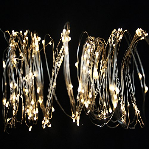 Mojawo 400'er Micro LED Schweif Lichterkette silberfarbenes Kabel Draht 16 Strängen Innen/Außen Batterie warmweiß 6/18h Timer