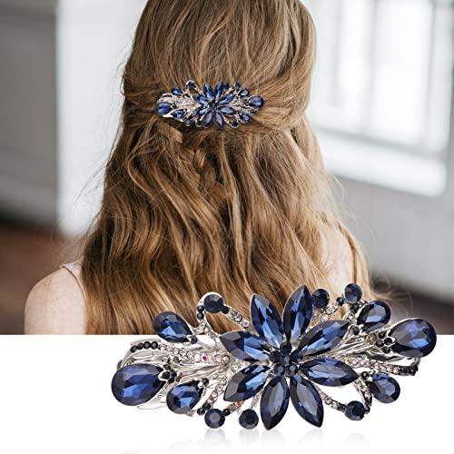 WLLHYF Blume Haarspangen, Vintage Strass Stil Barrettes, Luxus Schmuck Design Haarnadel, Metall Frühling Haarspange Clips, Haar-Accessoires für Frauen Mädchen (Blau)