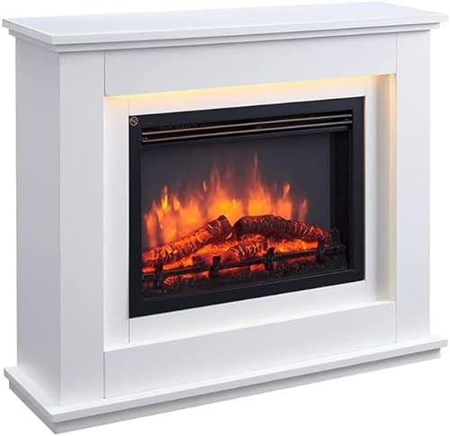 BALDERIA Baldur Elektrokamin - Standkamin mit Heizung bis 2000W, 3D-Flammeneffekt, LED-Beleuchtung, Knister-Sound, App-Steuerung, WiFi, Fernbedienung, Timer, Thermostat - Weiß