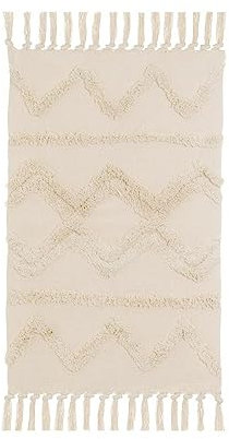 LOLAhome Alfombra Flecos de Rombos Beige de algodón Natural y poliéster de 50x80 cm
