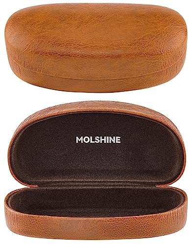 molshine Hard Shell Sunglasses Case,Classic Large Glasses Case for Sunglass, Eyeglasses with Cleaning Cloth, Pocket (Brown)