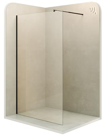 MOMENTS OF GLASS Mampara de Ducha, Panel Fijo, Walk In Fiona 80x200 cm - Vidrio de Seguridad Templado Transparente de 10 MM, Barra Estabilizadora y Perfil de Pared de Inox Negro