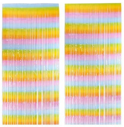 Wisebom 2 Stück Regenbogen Lametta Vorhang, 1 x 2m Lamettavorhang, Glitzervorhang Lametta, Fransen Vorhang Tür, Vorhänge Bunt für Party Hochzeit Geburtstags Deko