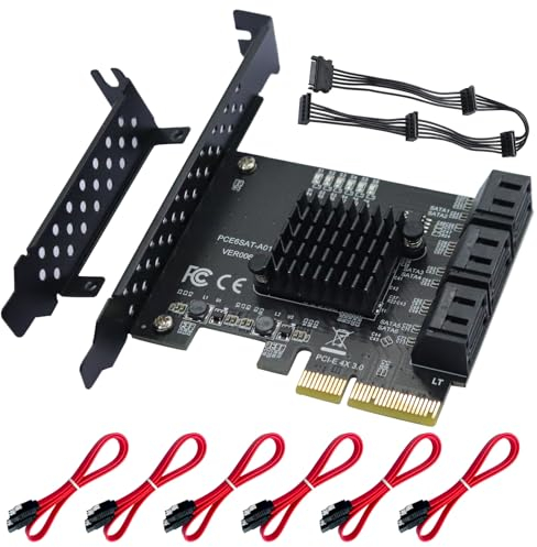 Xdingjiala Scheda PCIe SATA a 6 porte 4x, 6 Gbps SATA 3.0, scheda di espansione controller non raid con 6 cavi per sistemi Windows XP / 7/8/10 / Linux