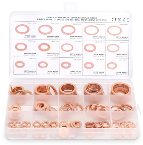 150 St Kopparbricka Set, Platt Tätningsring Röd Kopparpackning O-ring Packning Tätningsring Bricka Packning Tätningsring Sortimentssats för Hårdvarutillbehör