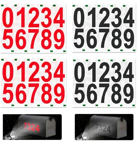 40 Stück Reflektierende Nummernaufkleber 0-9, 54 x 97mm（4 Zoll）Wasserdicht Selbstklebendes Vinyl Zahlen Kit für Postkasten, Schilder, Fenster, Tür, Autos, Adress Nummer (2 Schwarz 2 Rot)