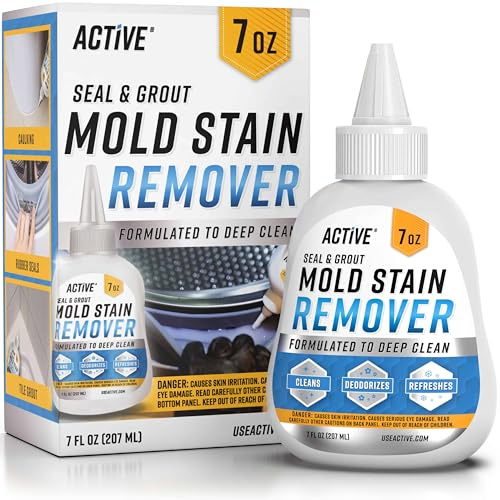 Mould Stain Remover Gel Cleaner - ACTIVE Heavy Duty Stain Cleaner for Front Loader Washing Machine Seal, Rubber Gasket, Bathroom Grout, Shower, Caulk - Front Load Washer Cleaning Solution - 7 Fl Oz