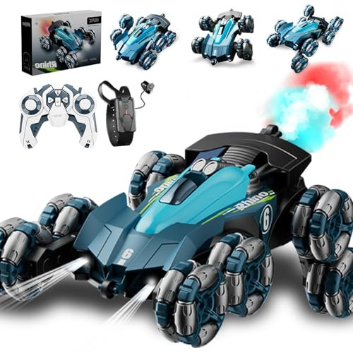 4DRC Y6 Remote Control Cars with Light, Music and Spray, 8WD Gesture Sensing RC Stunt Drift Cars All Terrain Off-Road RC Truck Toy Gifts for Boys Kids Adults