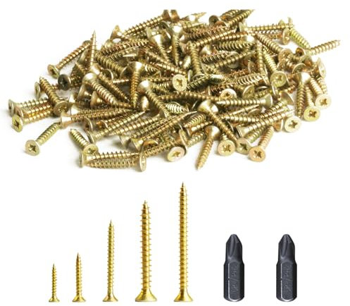 150 Pcs Assortiment de Vis à Bois M3x20mm, Vis Multifonctions, Vis Autotaraudeuses en Bois, Vis à Tête Fraisée, Vis à Tête Plate Croisée, Vis à Tête Cruciforme pour Réparation DIY, avec 2 Embouts