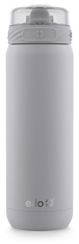 Ello Cooper 18oz Kids Stainless Steel Water Bottle with Straw and Carry Handle, Double Walled and Vacuum Insulated Metal, Leak Proof Locking Lid with Soft Silicone Spout, Reusable, BPA Free, Gray