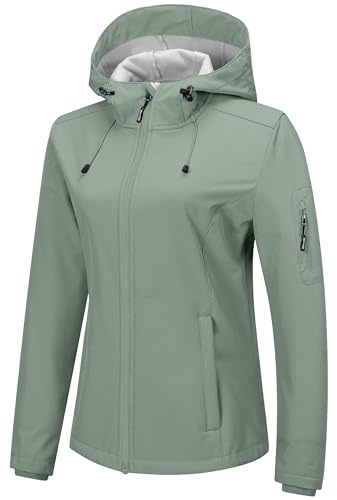 Outdoor Ventures Softshell Jacket Womens Rain Jacket Lightweight Raincoats Windbreaker Waterproof Hiking Jacket Breathable Outdoor Jacket with Hood Ice Green XL