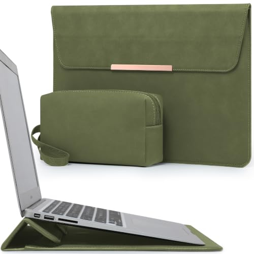 HYZUO 13,3-14 Pulgadas Funda para Portátil con Soporte, Verde Oliva | para MacBook Pro 14 M5-M1 A3426 A3427 2026-2021, MacBook Air/Pro 13,3, 13,8-13,5 Surface Laptop, HP Spectre X360 13/14
