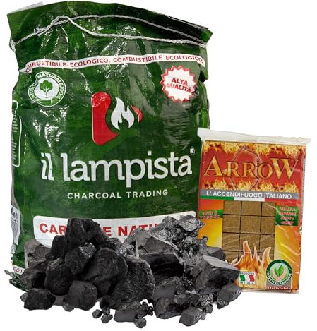Sicignano | Carbón de leña ecológico 2,5 kg con encendedor de 32 piezas – Encendido rápido, sin humos y no tóxico – Ideal para barbacoas, estufas y chimeneas – Ecológico, inodoro