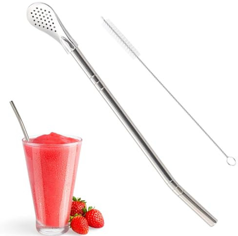 Paglia da tè con cucchiaio per cannuccia separabile, cucchiaio filtrante per tè alla rinfusa, zuppe e cocktail | pratico accessorio da cucina con spazzola di pulizia per un facile utilizzo