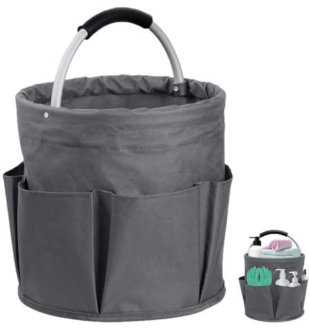 Borsa per la Pulizia Universale, Organizer per Prodotti per la Pulizia con 6 Tasche Esterne, Cestino Porta Attrezzi con Manico, Cesto Porta Prodotti Pulizia, per la Casa, I Picnic, Casa, Grigio Scuro