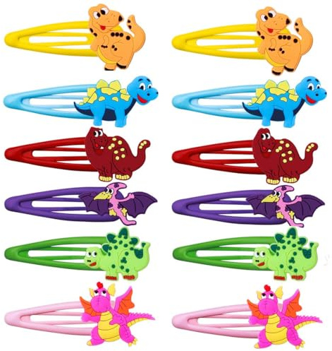 UYVPAER 12 Pcs Fermacapelli Per Dinosauri, Metallo Antiscivolo Accessori Per Capelli，Colorati Clips Per Bambina,Set Accessori Pinze Per Capelli