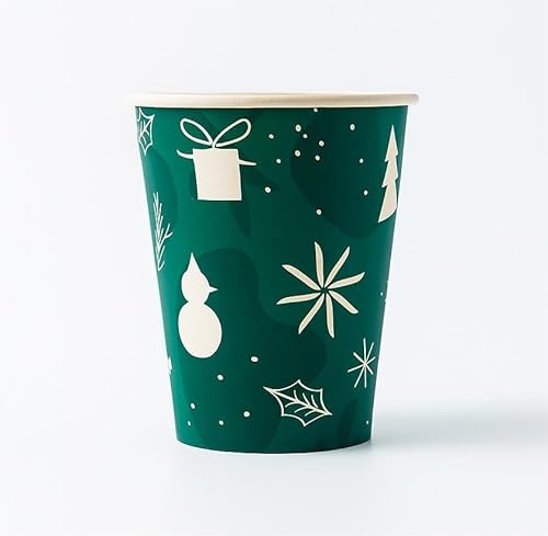 PG EcoAmour Weihnachtliche Einwegbecher aus Zuckerrohr – 8oz, 50 Stück Winter Pappbecher, Kompostierbare und Umweltfreundliche Kaffeebecher mit Weihnachtsmotiv – glühweinbecher, Party & To-go