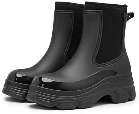 ZEPYFXIT Botas de Agua Mujer Impermeables Antideslizantes Botines de Lluvia para Invierno Cómodos (Negro 2407, 37 EU)