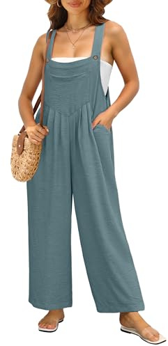 IWOLLENCE Salopette da donna con casual, retrò, oversize, larghe, taglia baggy, tuta estiva, blu-verde, S