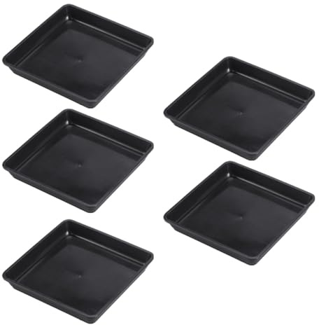 Veemoon Bandejas Cuadradas para Macetas 5 Piezas Negras 15x15 Cm Interior 13 Cm, Soporte de Plástico PP Resistente para Riego y Protección de Jardín, Accesorio para Bonsáis y Plantas