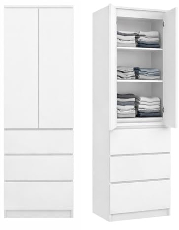 Home Collective Armario multiusos de 2 puertas con 3 estantes y 3 cajones, para dormitorio, pasillo u oficina, 50 x 40 x 180 cm, color blanco
