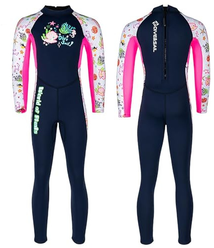 Girl 2,XL,Traje de Neopreno 1,5 mm para Niños, Niñas y Bebés, Traje de Una Pieza con Cremallera Trasera, Traje Térmico para Natación, Buceo y Surf