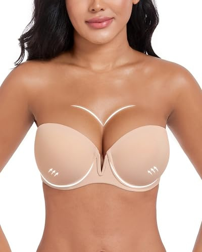 DotVol Women's Low Cut Strapless Push Up Multiway Underwire Bra | Thick padded design with anti-slip straps for comfortable daily wear