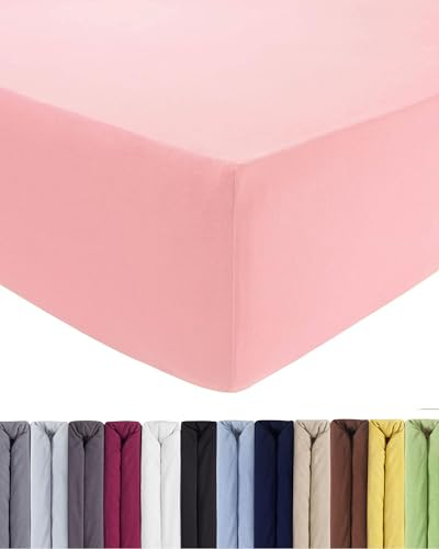 ENTSPANNO Luxus Spannbettlaken 140x200 bis 160x220 cm - Aus weichem Premium Jersey - Ideal für Wasser- u. Boxspringbett bis 35cm Höhe - Rosa