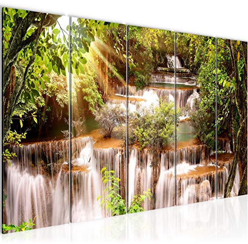 Runa Art Wandbild XXL Wasserfall Wohnzimmer Schlafzimmer 200 x 80 cm Bunt 5 Teilig - Made in Germany - 011755a