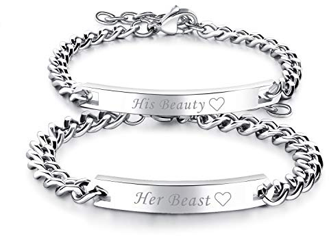 OIDEA 1 par (2 st) herr-, dam-partnerarmband med gravyr, rostfritt stål, Je T'Aime, zirkon, vänskapsarmband, armkedja, armband, silver e rostfritt stål, cod. O0270017-DE