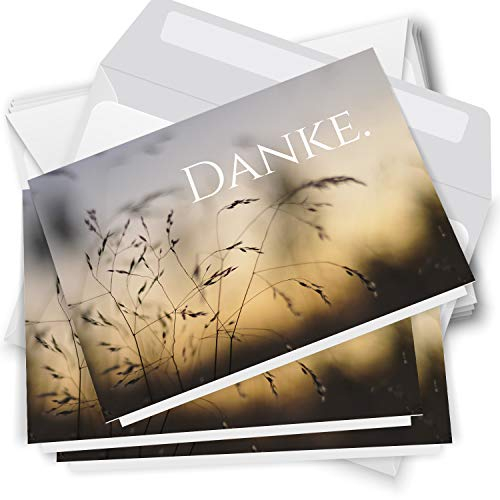 Danksagungskarten Trauer – 10 Klappkarten mit Umschlägen – Motiv: Gräser – Trauerkarten Danksagung mit Text – Dankeskarten Trauer nach Beerdigung